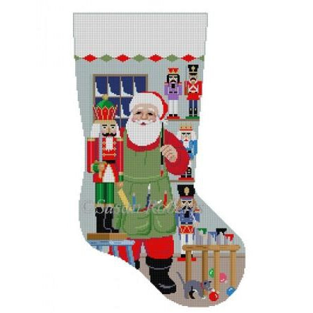 Santa Painting Nutcrackers Stocking Canvas - KC Needlepoint