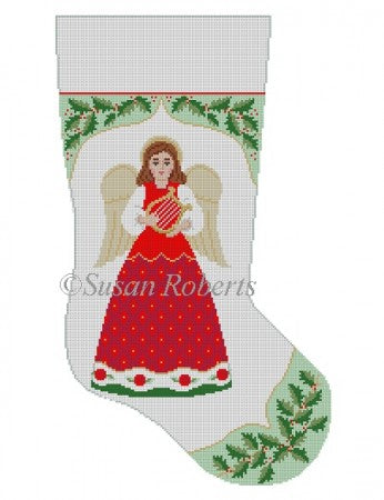 Holly with Angel Stocking Canvas - KC Needlepoint