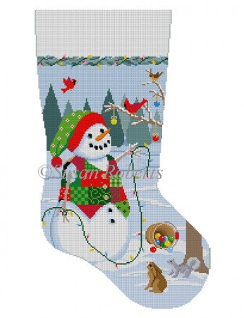 Snowman with Lights Stocking Canvas - KC Needlepoint