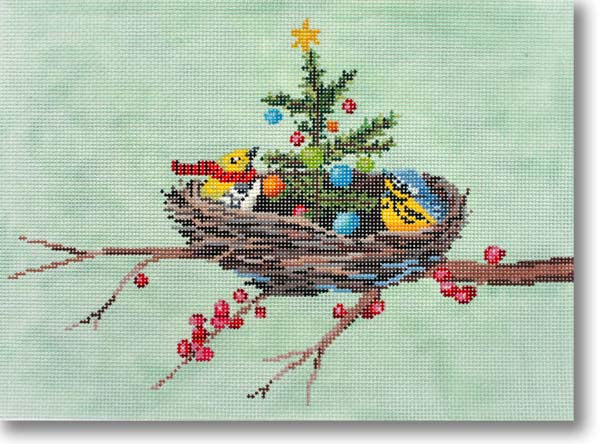 Christmas in the Nest Pillow Canvas - KC Needlepoint