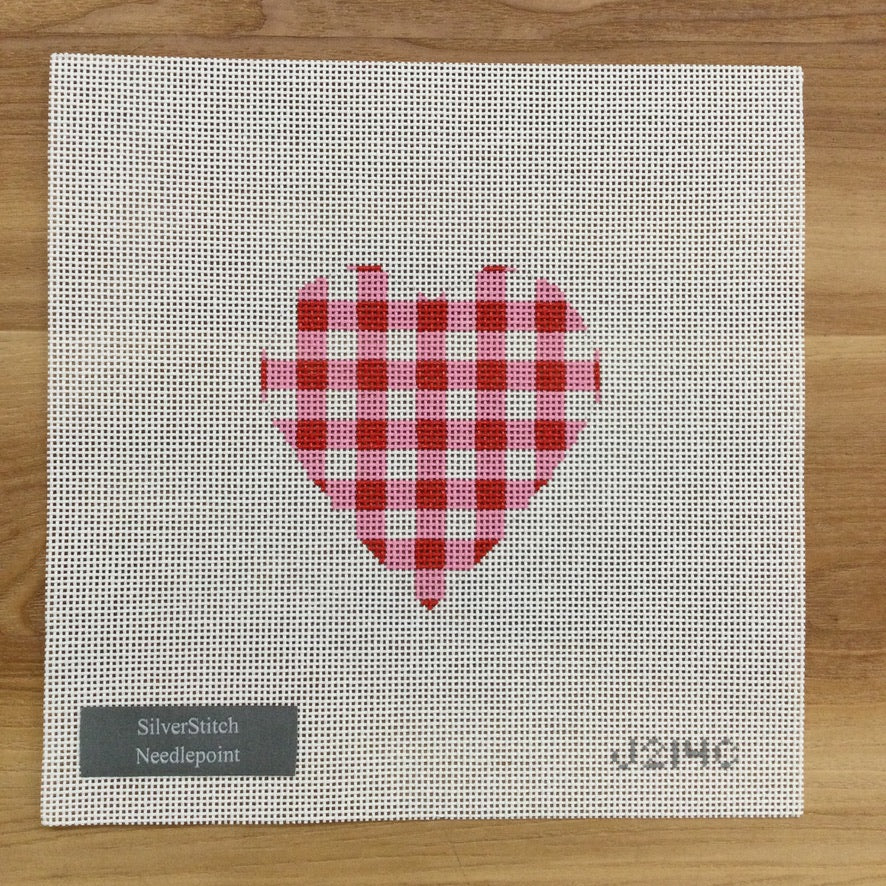 Red Gingham Heart Canvas - needlepoint