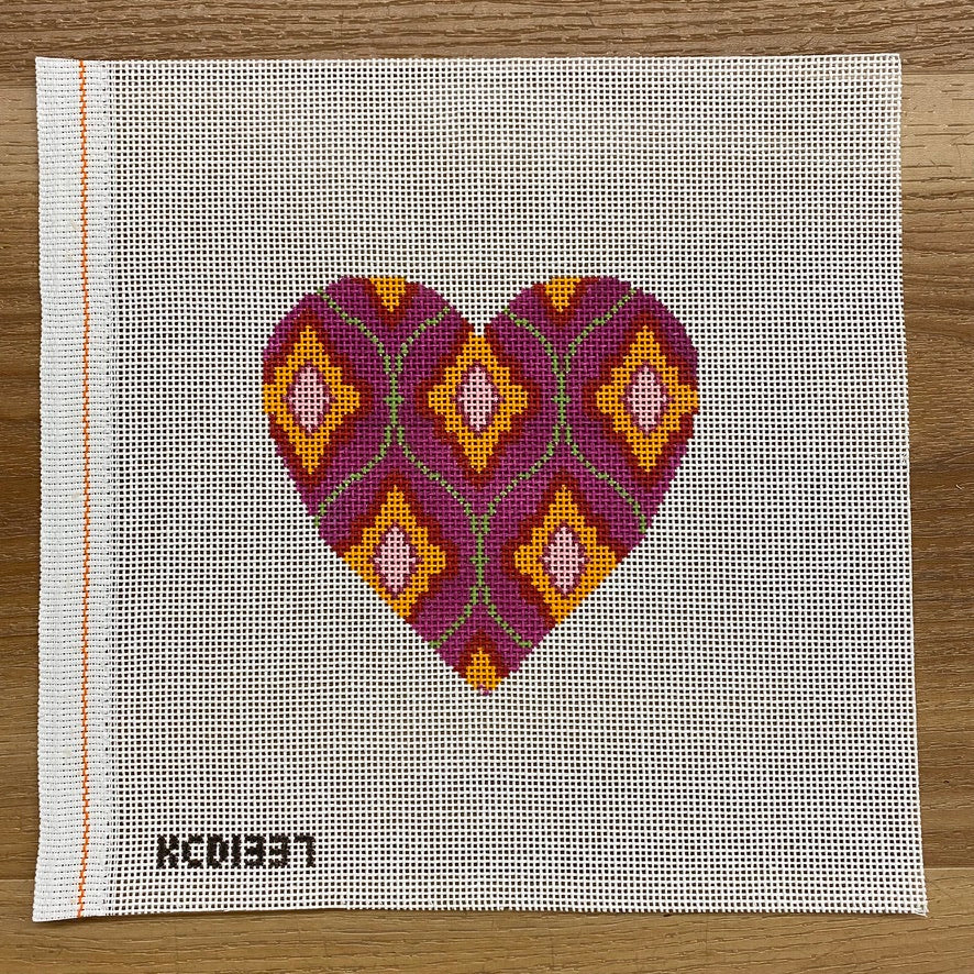 Ikat Heart Canvas - KC Needlepoint