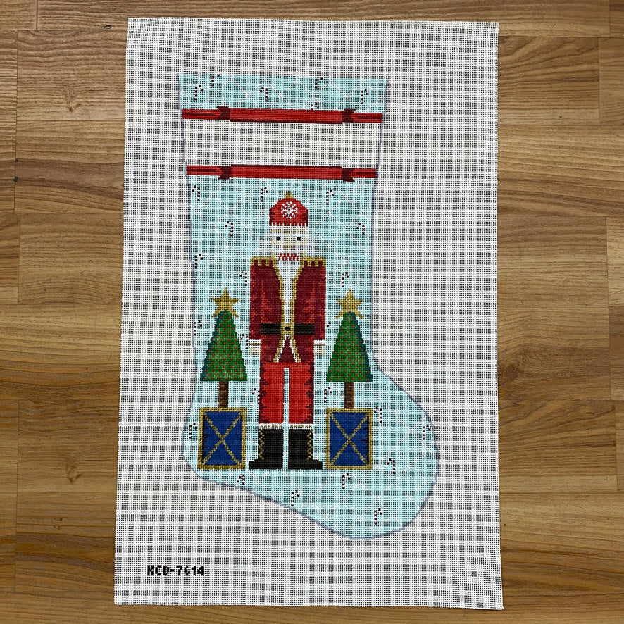 Santa Nutcracker with Stars on Blue Stocking Canvas - KC Needlepoint