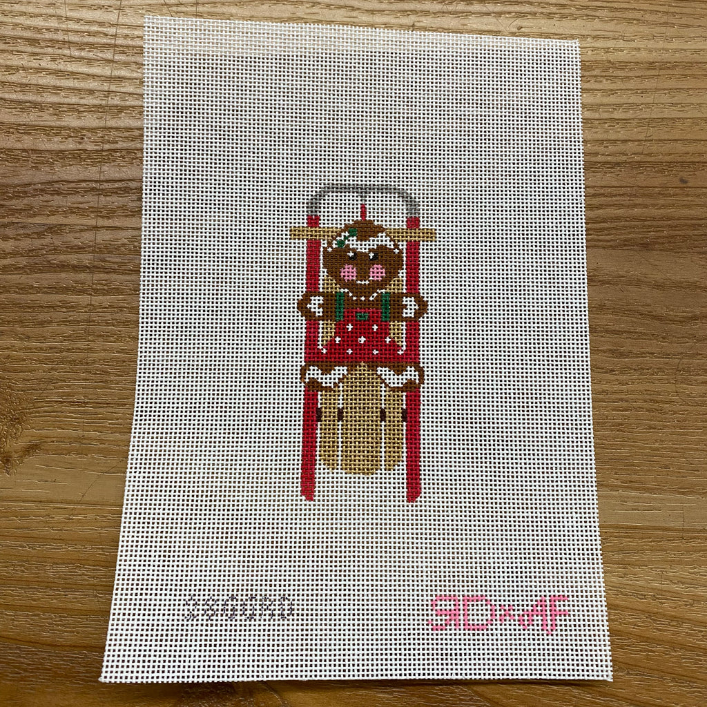 Sled with Red Gingerbread Girl Canvas - KC Needlepoint