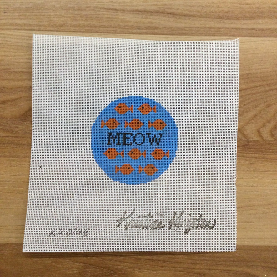 Meow with Goldfish Canvas - needlepoint