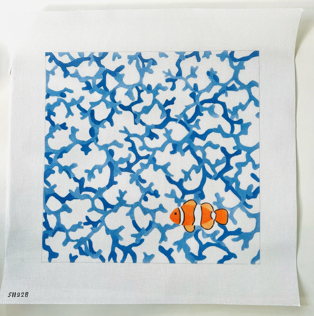 Coral with Fish Canvas - KC Needlepoint
