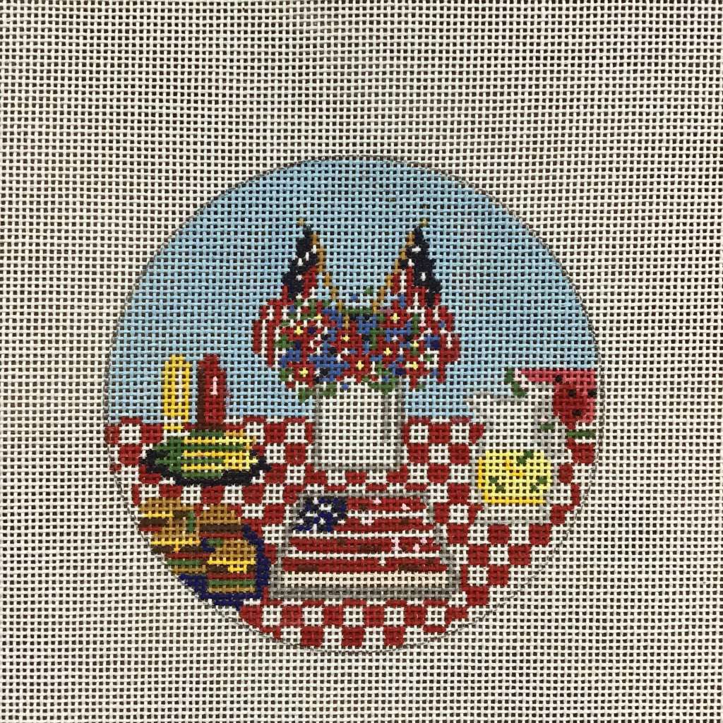 Picnic Table Round Canvas - KC Needlepoint