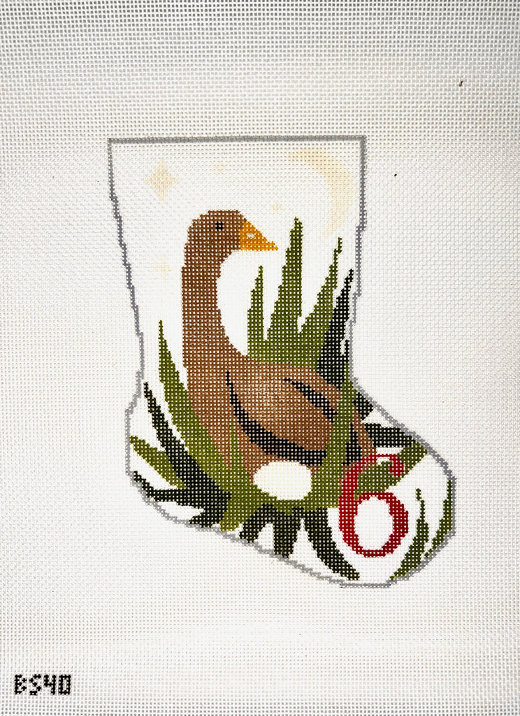 Six Geese a Laying Ornament Sized Stocking Canvas - KC Needlepoint