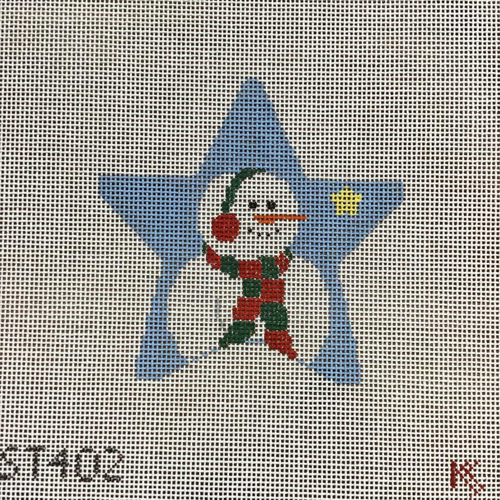 Snowman in Blue Star Ornament Canvas - KC Needlepoint