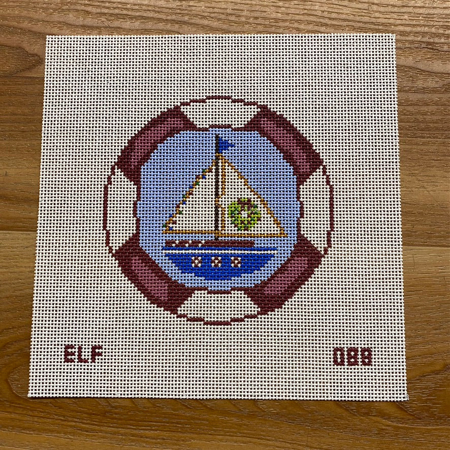 Sailboat with Wreath Canvas - KC Needlepoint