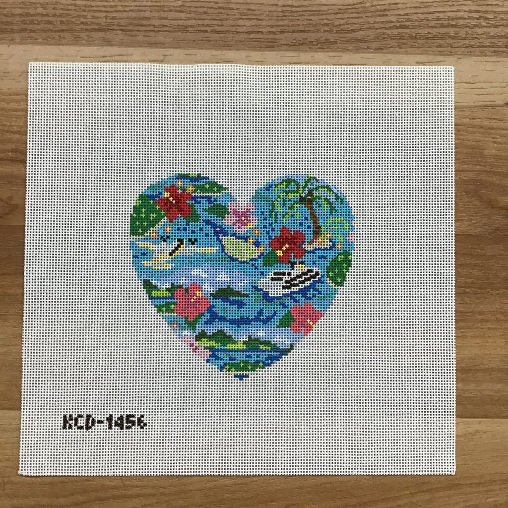 Island Travel Heart Canvas - KC Needlepoint