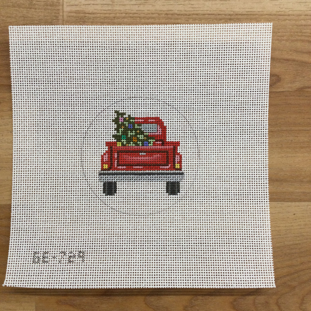 Red Truck with Christmas Tree Canvas - KC Needlepoint