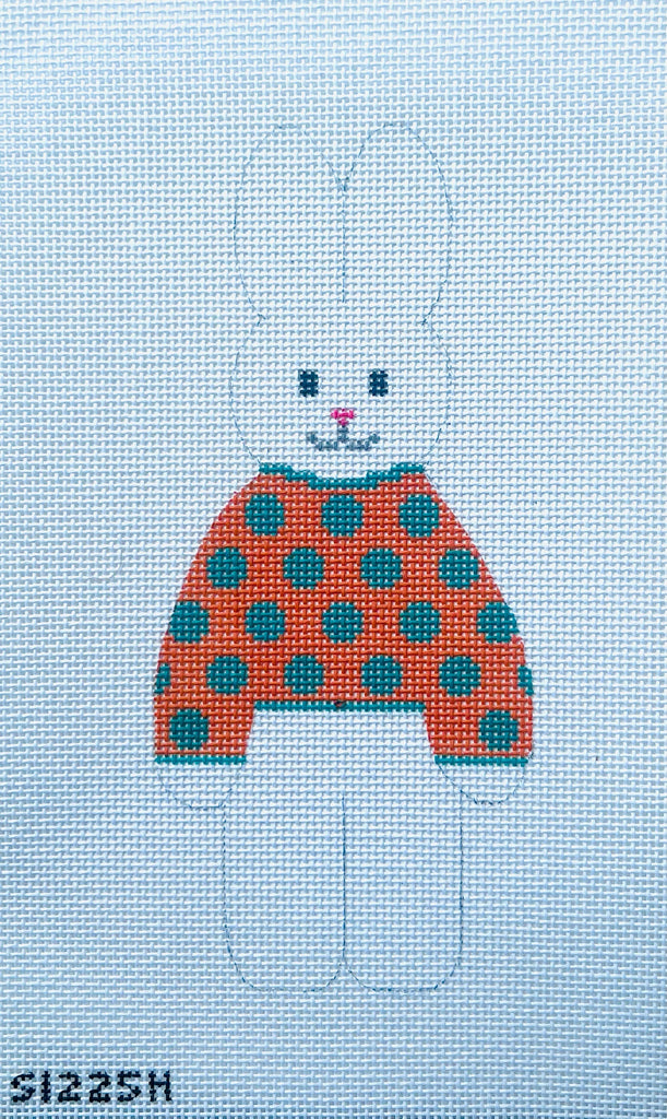 Orange and Teal Polka Dot Bunny Needlepoint Canvas - KC Needlepoint