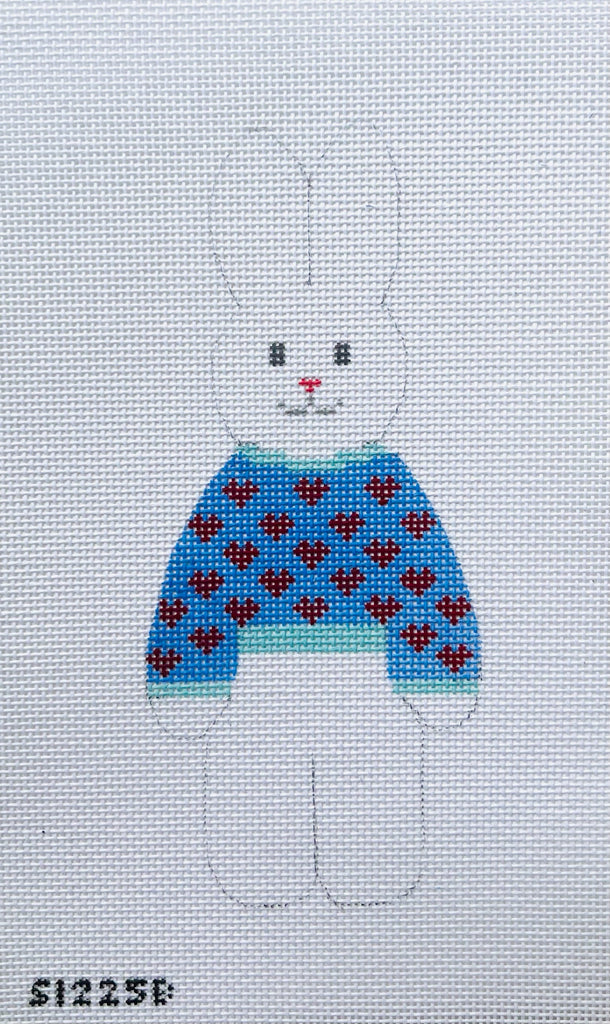 Hearts Sweater Bunny Needlepoint Canvas - KC Needlepoint