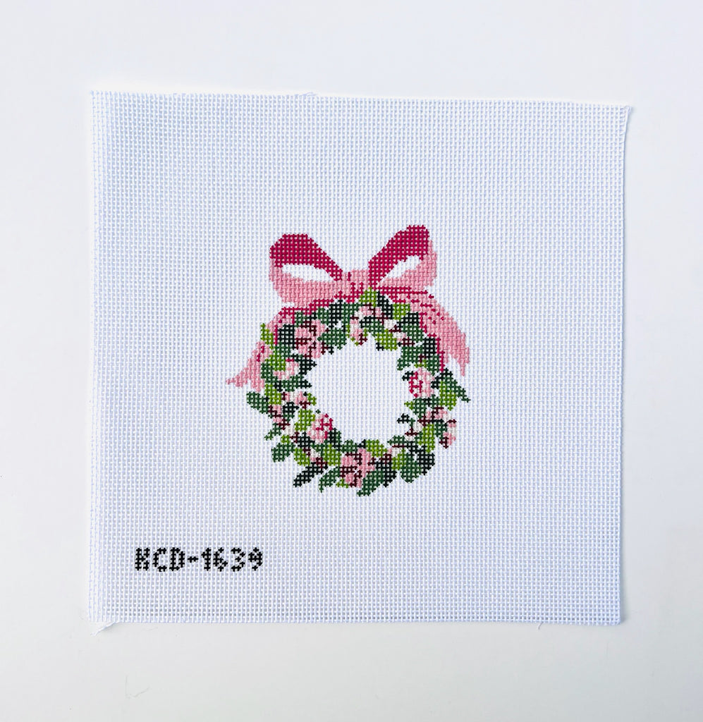 Pink Wreath with Candy Canvas - KC Needlepoint
