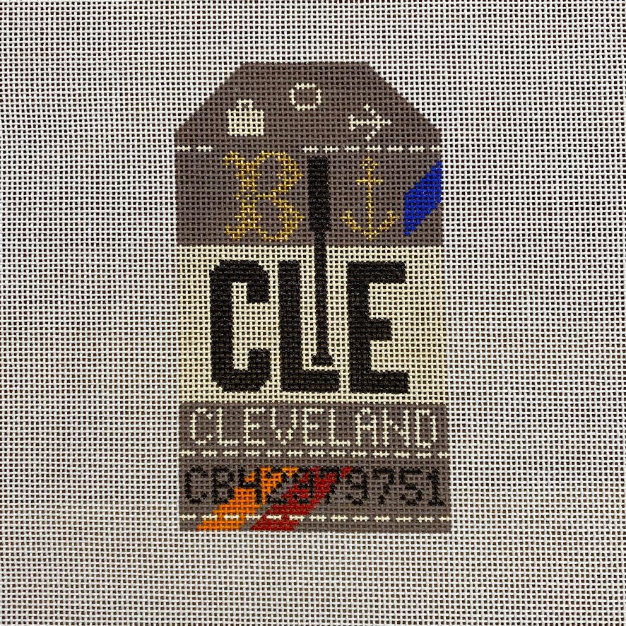 Cleveland Vintage Travel Tag Canvas - KC Needlepoint