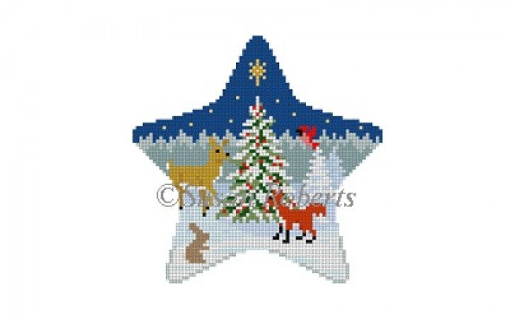 Forest Tree and Animals Star Canvas - needlepoint
