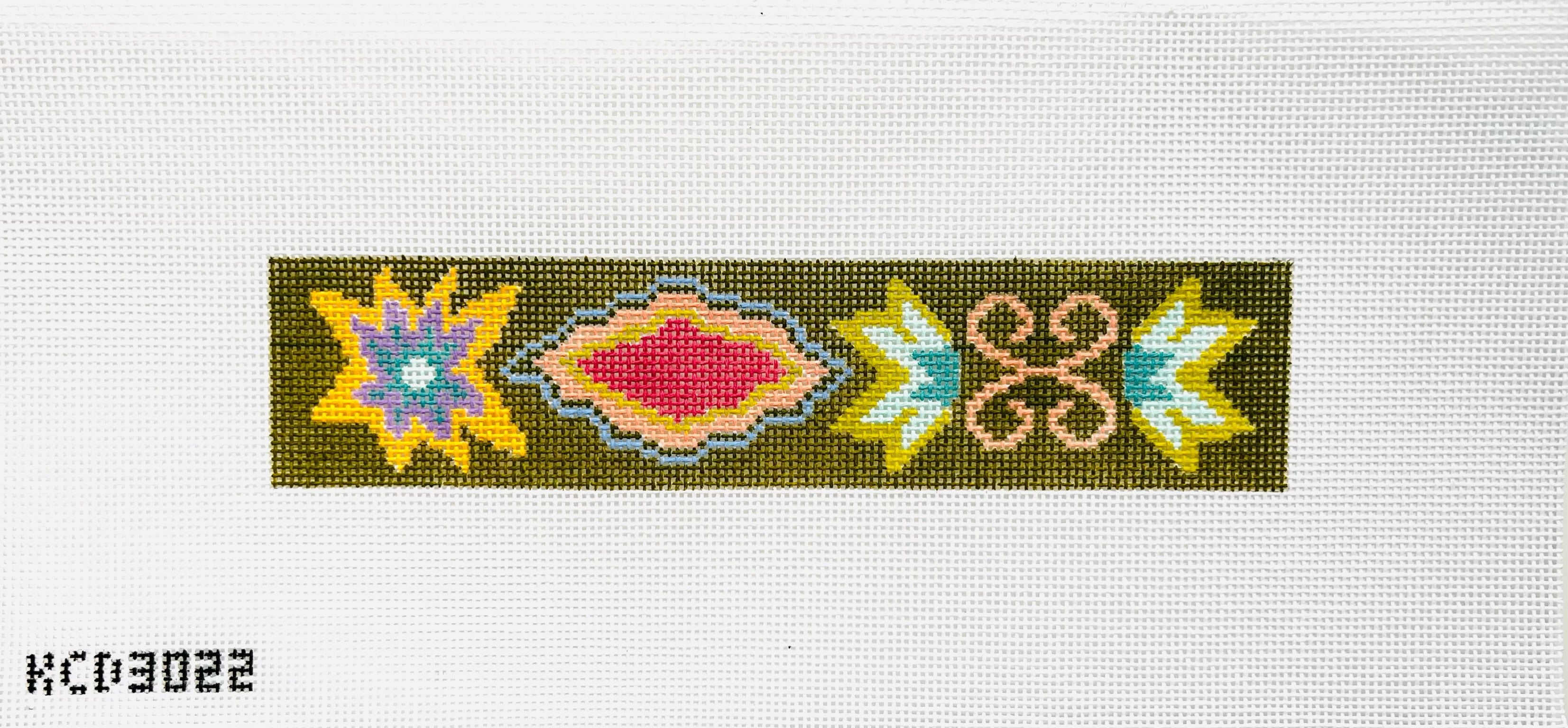 Green Floral Key Fob Canvas - KC Needlepoint