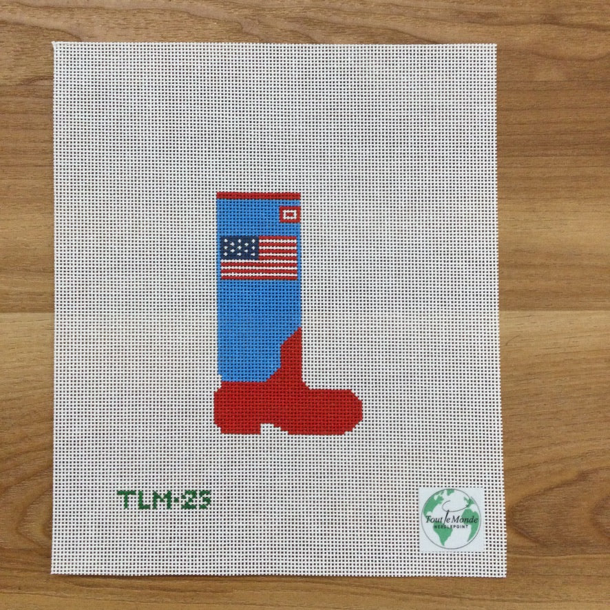 Old Glory Wellie Boot Canvas - KC Needlepoint