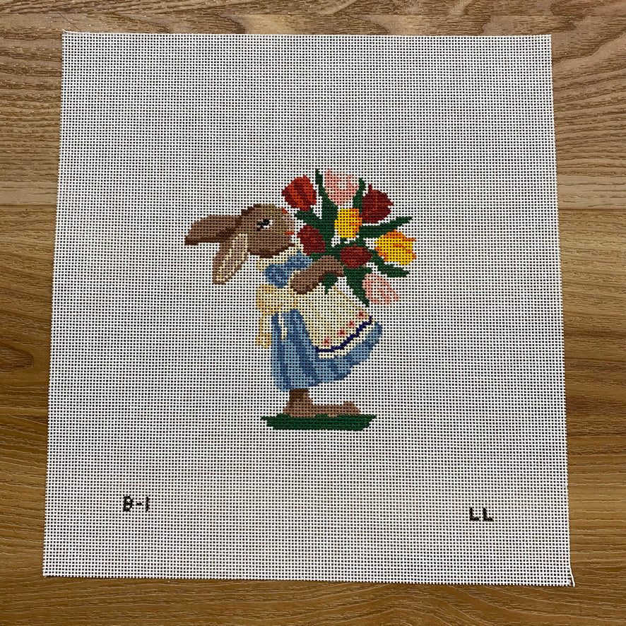 Bunny with Flowers Canvas - KC Needlepoint