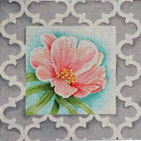 Peach Floral with Border Canvas - KC Needlepoint