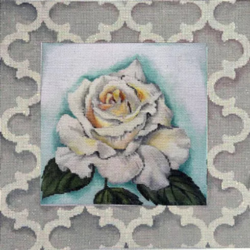 White Rose with Border Canvas - KC Needlepoint