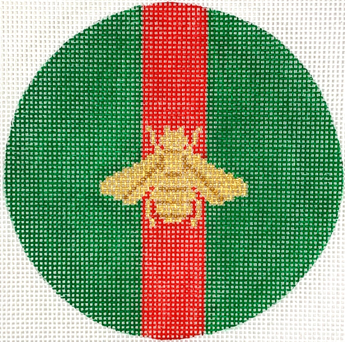 Red and Green Round with Bee Canvas - KC Needlepoint