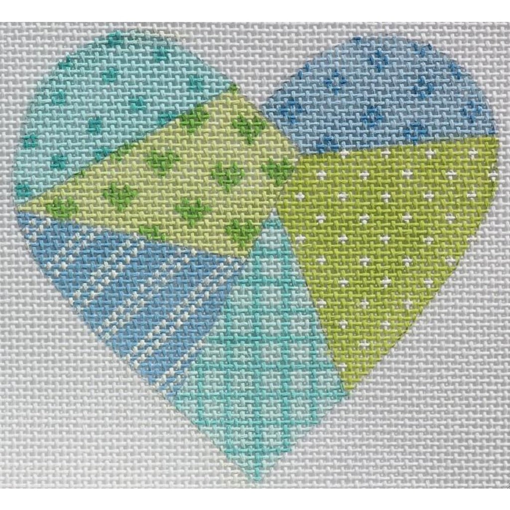 Green Patchwork Heart Canvas - KC Needlepoint
