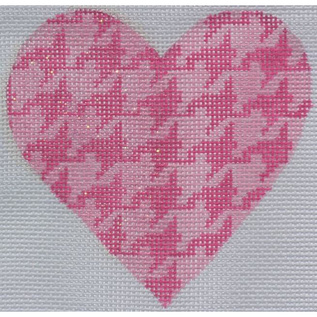 Pink Houndstooth Heart Canvas - KC Needlepoint