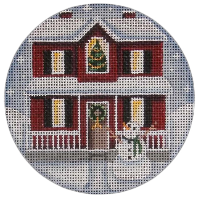 Red Christmas House Round - KC Needlepoint