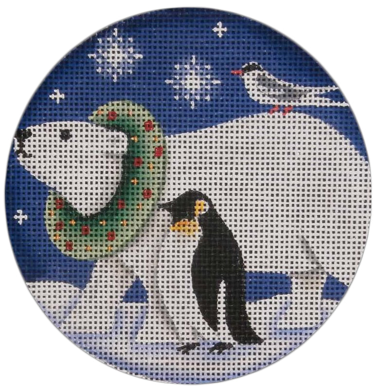 Polar Christmas Round Canvas - KC Needlepoint
