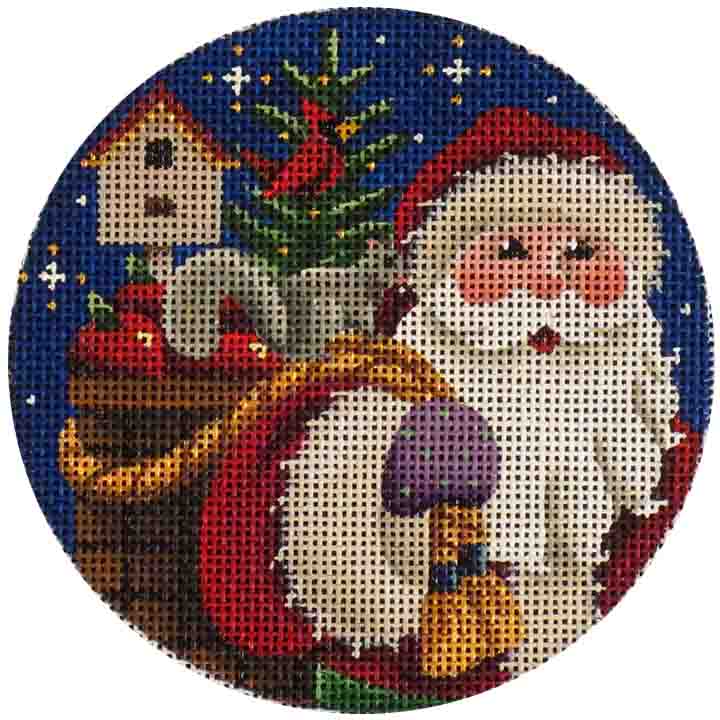 Santa's Bag of Toys Round Canvas - KC Needlepoint