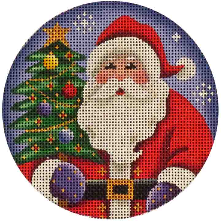 Santa Clause Round Canvas - KC Needlepoint