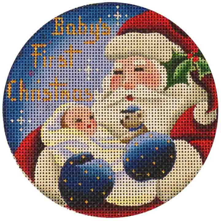 Baby's First Christmas Boy Round - KC Needlepoint