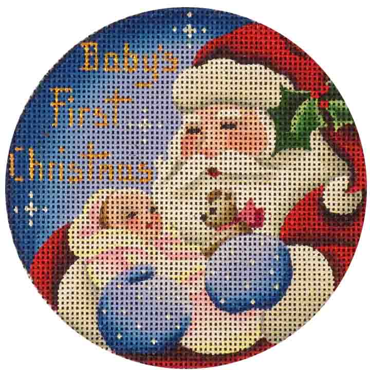 Baby's First Christmas Girl Round - KC Needlepoint