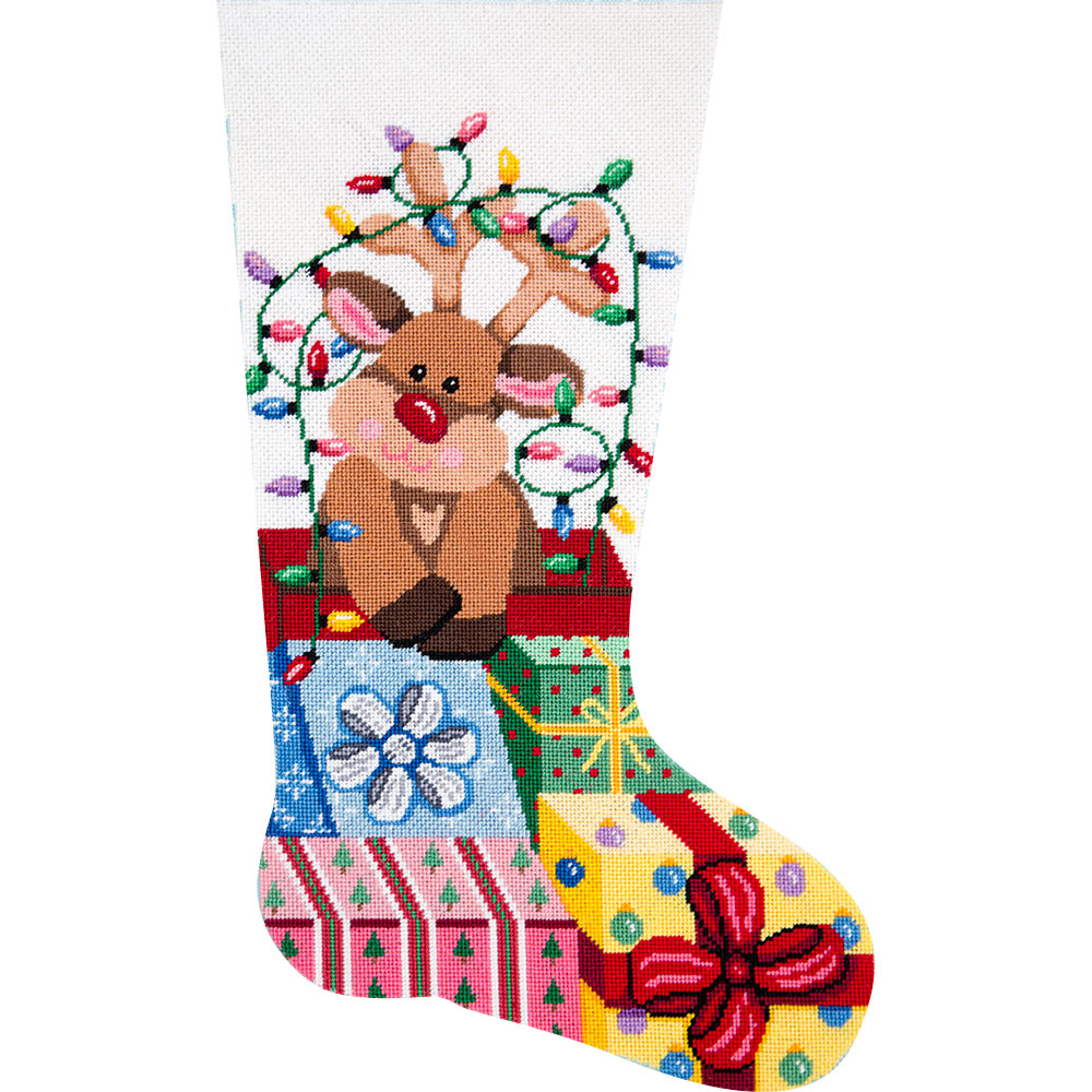 Gift Wrapped Reindeer Stocking Kit - KC Needlepoint