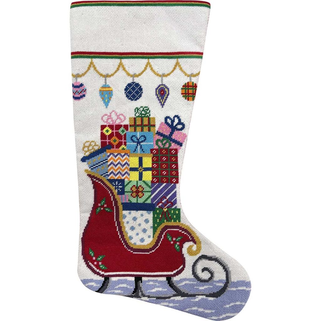 Sleigh with Gifts Stocking Kit - KC Needlepoint