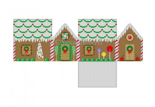 Green Scalloped Roof Gingerbread House Canvas - KC Needlepoint