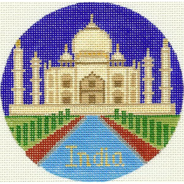 India 4 1/4" Travel Round Needlepoint Canvas - KC Needlepoint