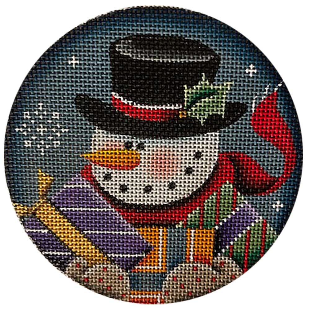 Snowman Gifts Round Canvas - KC Needlepoint