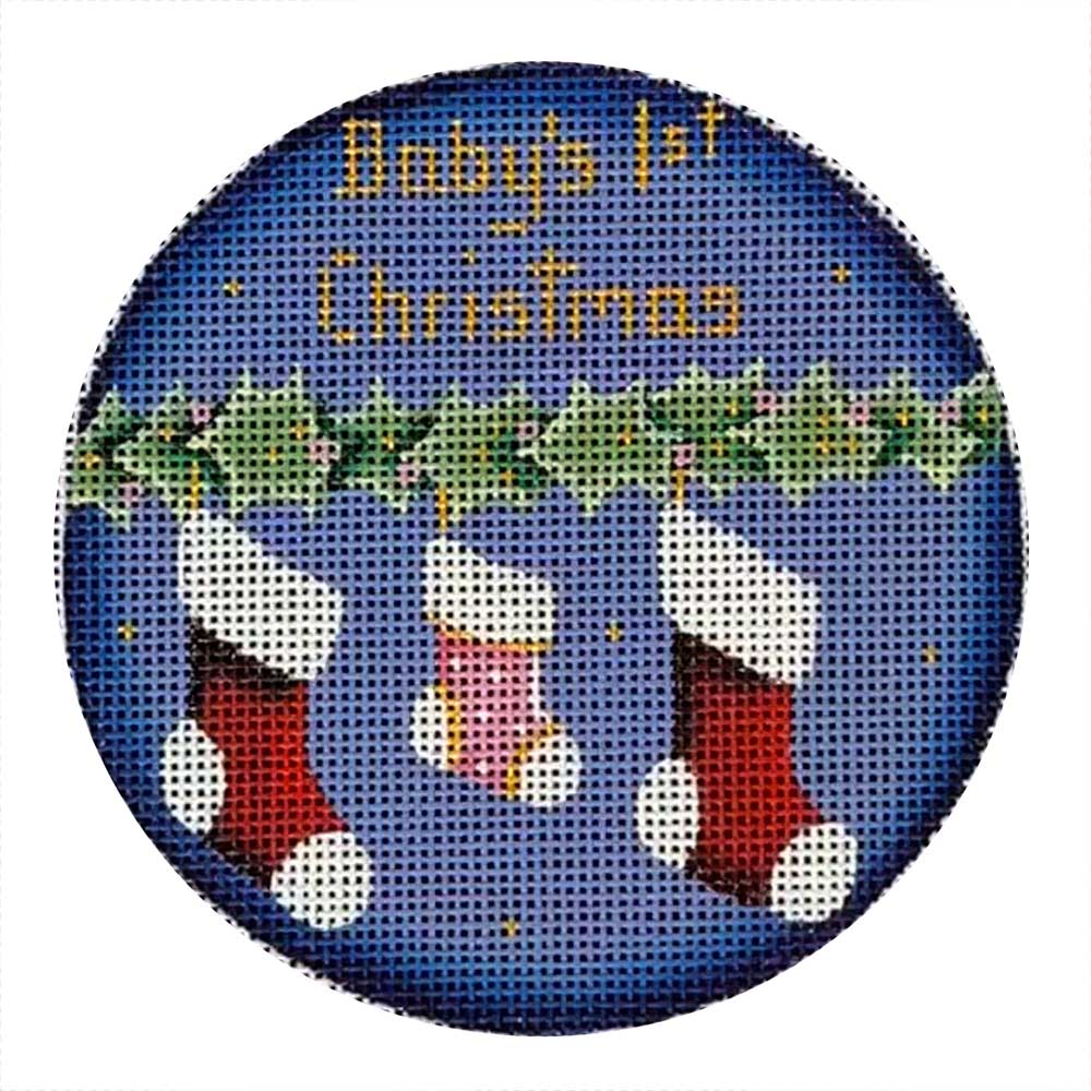 Baby's First Bootie Girl Round Canvas - KC Needlepoint