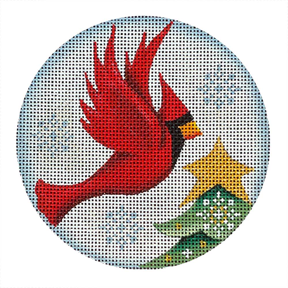 Christmas Cardinal Round Canvas - KC Needlepoint