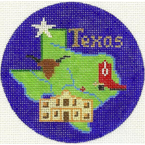 Texas 4 1/4" Travel Round Needlepoint Canvas - KC Needlepoint
