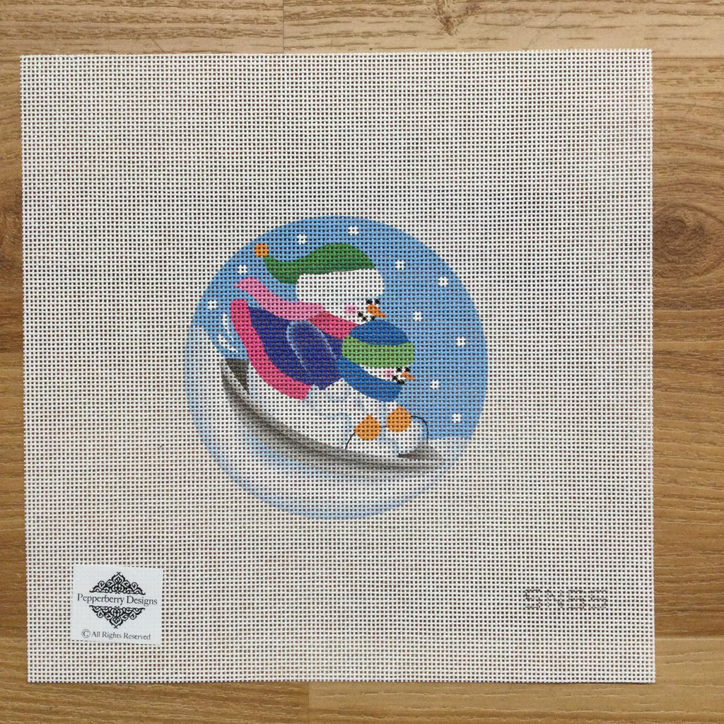 Disc Sledding Snowmen Canvas - KC Needlepoint