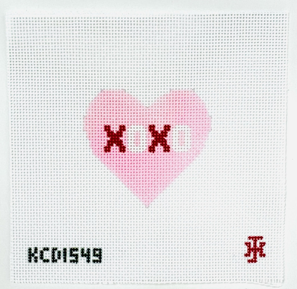 XOXO on Pink Heart Canvas - KC Needlepoint