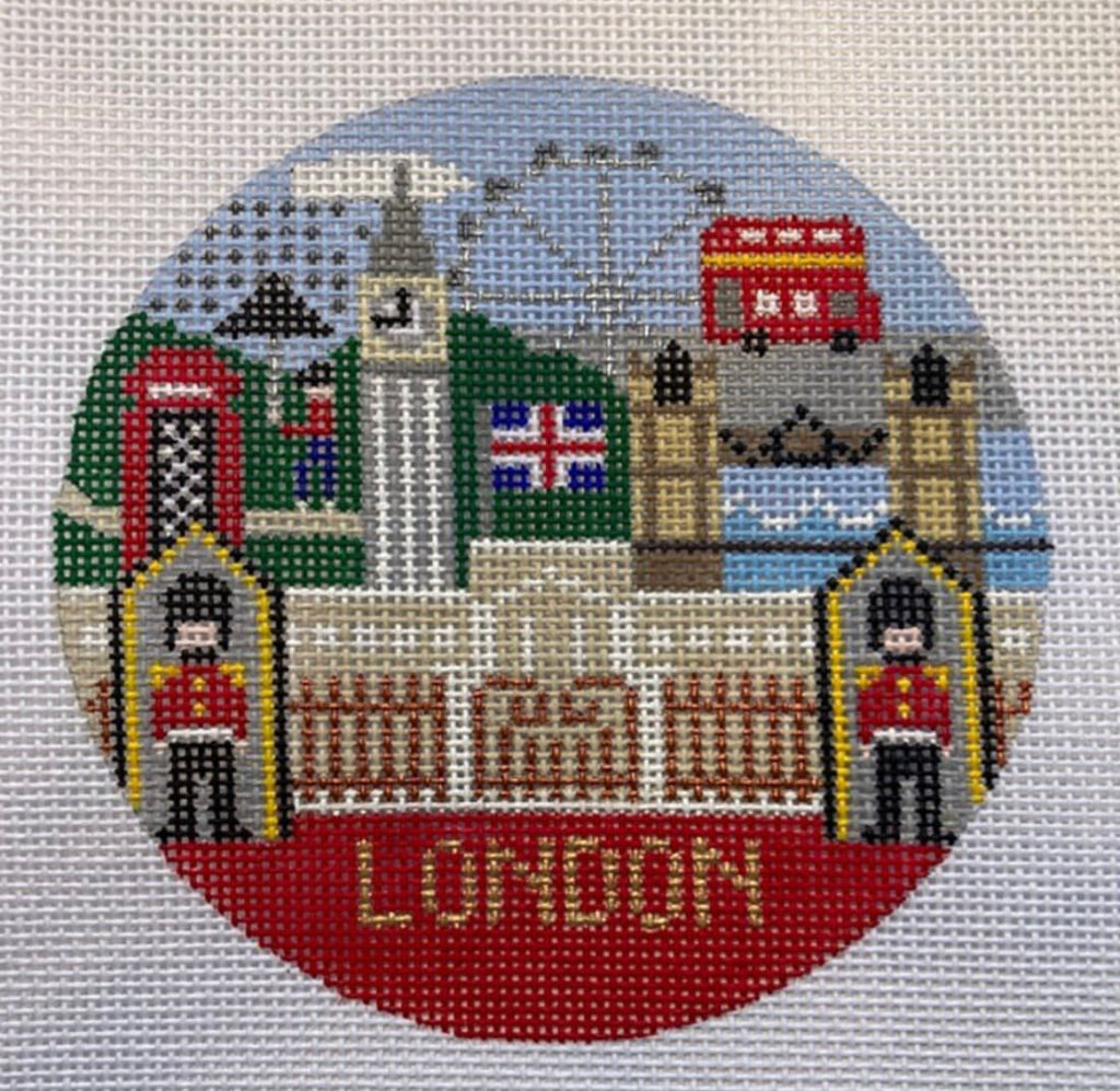London Travel Round Canvas - KC Needlepoint