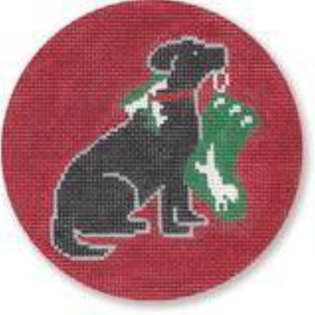 Black Lab with Stocking Ornament Canvas - KC Needlepoint