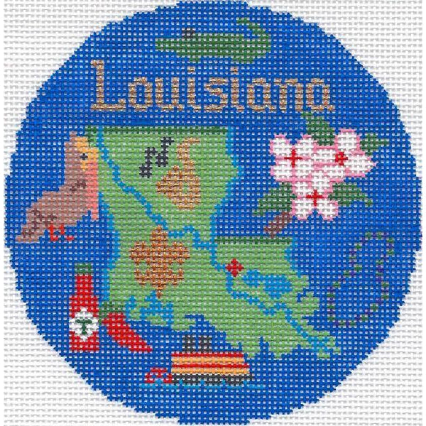 Louisiana 4 1/4" Travel Round Needlepoint Canvas - KC Needlepoint
