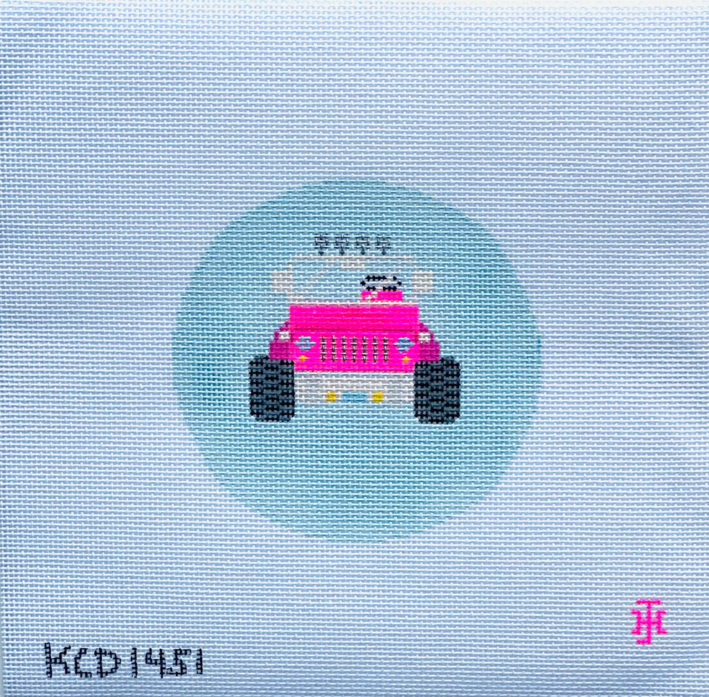 Pink Kid Jeep Ornament Canvas - KC Needlepoint