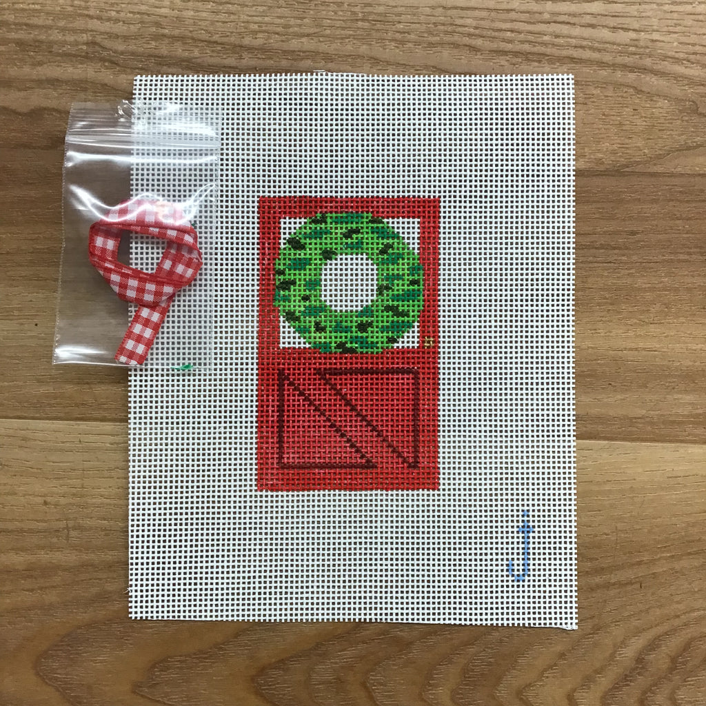 Red Door with Wreath Canvas - KC Needlepoint